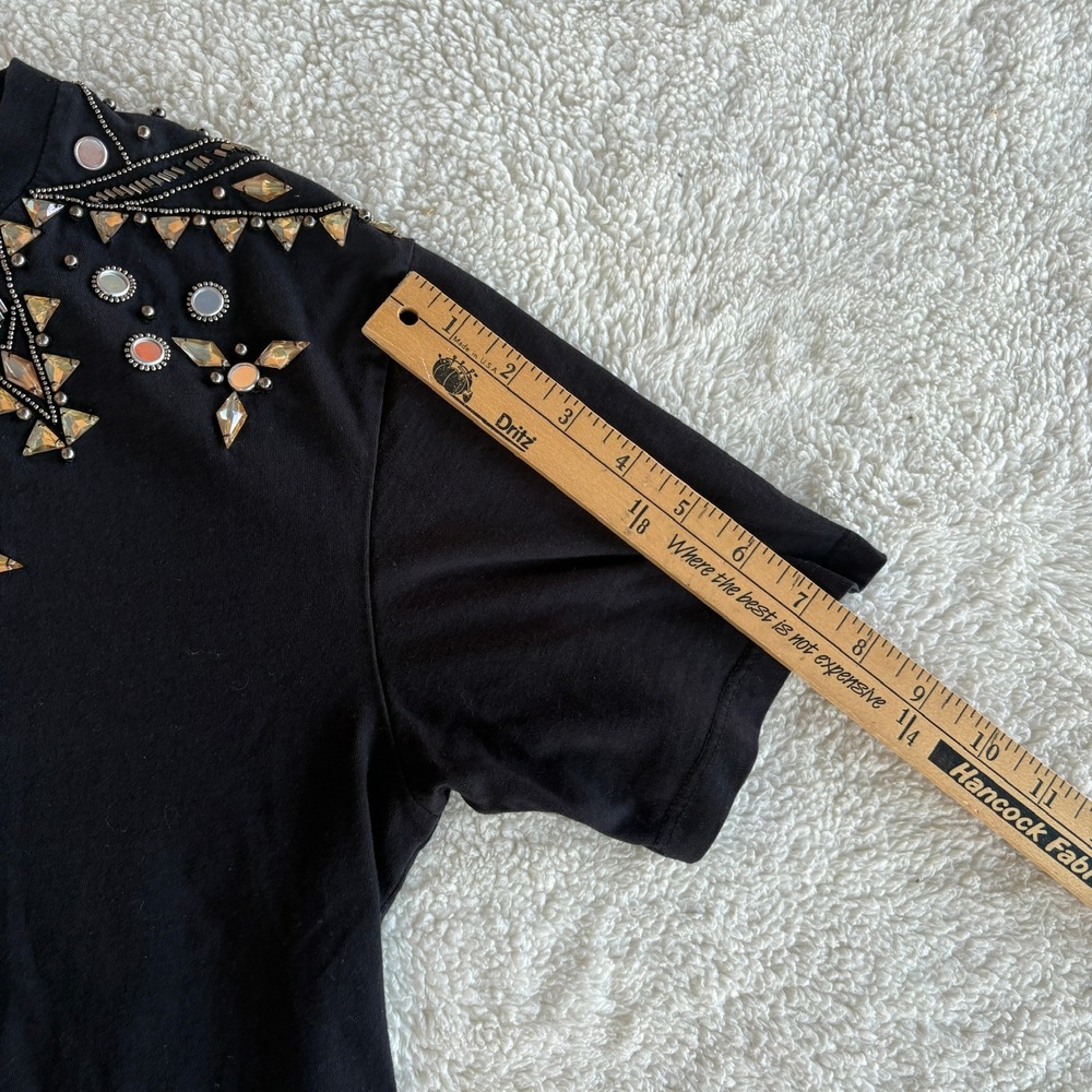 Sandro Paris Black Embellished Beaded Jewel Neck Short Sleeve T-Shirt No Size - Picture 9 of 13